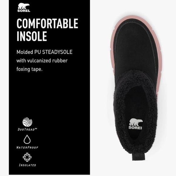 Sorel Explorer III Black and Mauve Slip-On Boots - Picture 3 of 12